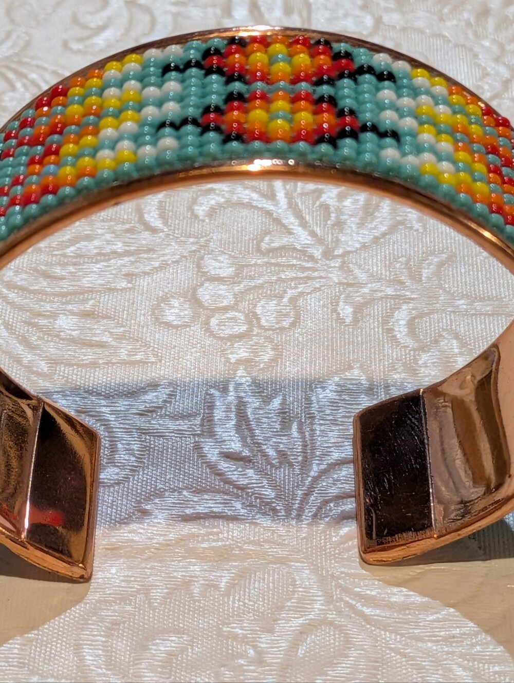 Southwest Style Beaded Multicolor Copper Cuff Bracelet - Turquoise, Yellow & Red